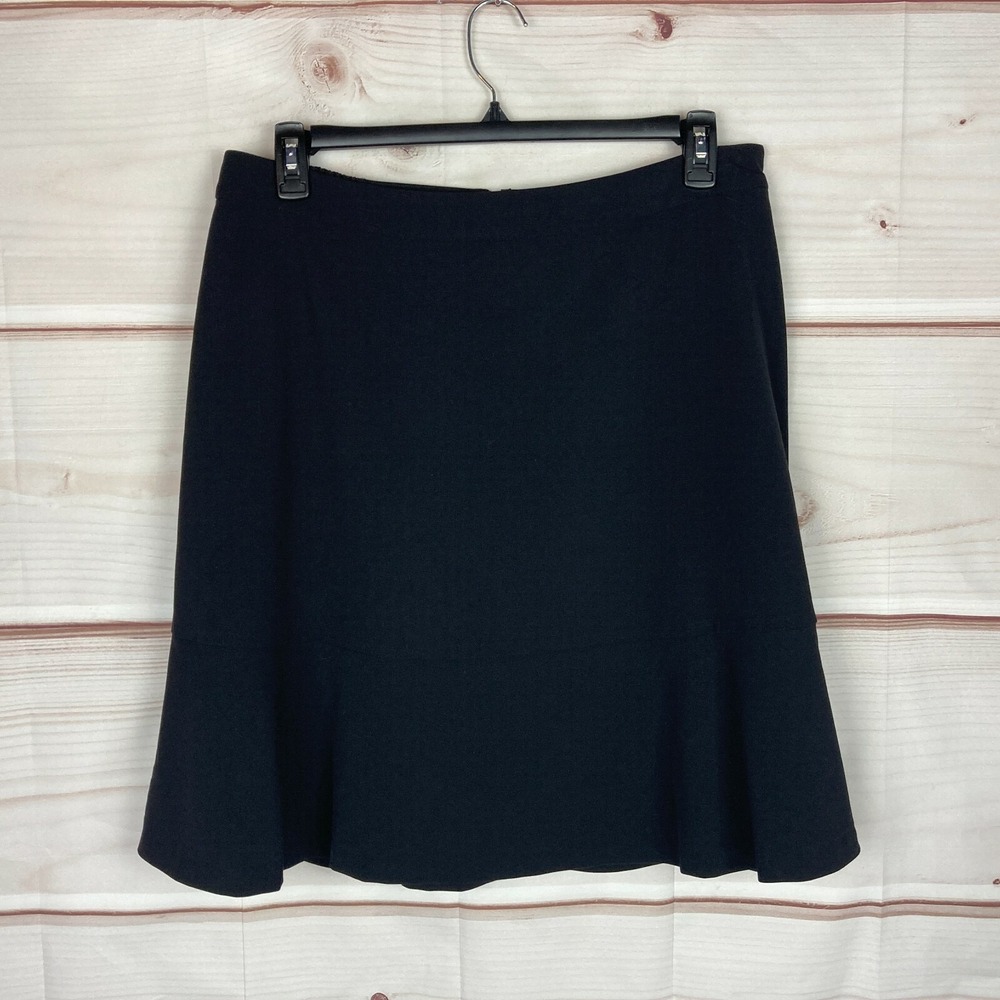 Bar III Skirt Womens 14W Black Flounce Hem A-Line Knee Length Lined Solid Woven